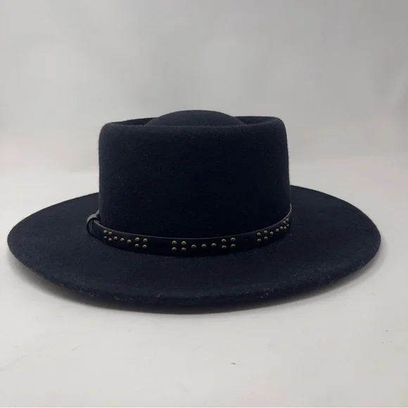 Black 100% Wool Wide Brim Hat – Classic Structured, Boho Western - Picture 4 of 9